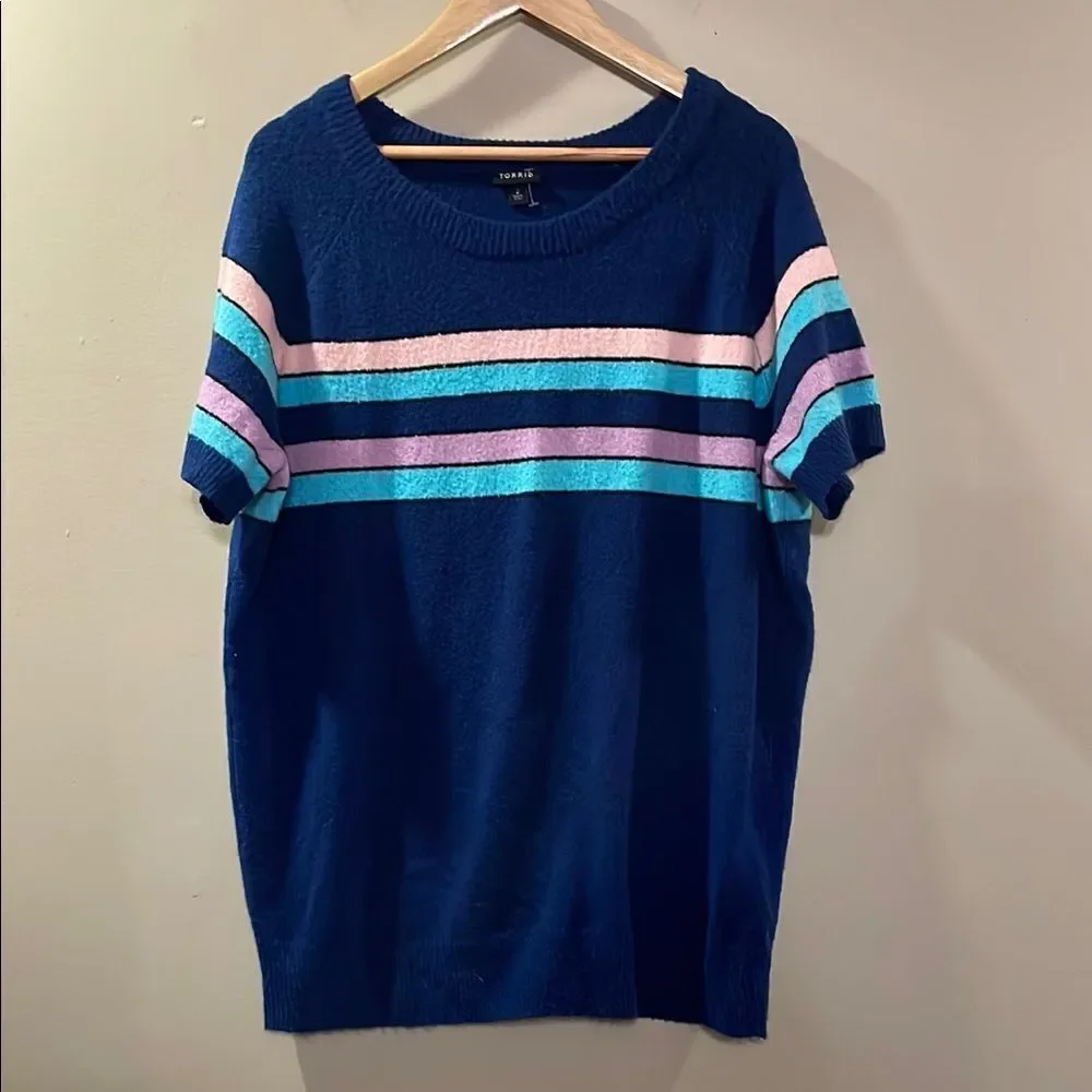 Torrid Navy Sweater with Pastel Stripes